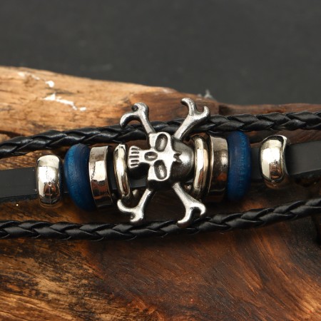 Bracelet male "style" skull, black color with silver, 20 cm-4