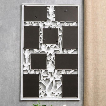 Photo frame plastic in 9 photos 10x10, 10x15 cm "Birds on a pink bush" White 65x40.5 cm-3