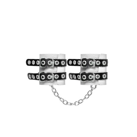 An handcuffs Pecado BDSM, with two handbags with eyelets, soft, genuine leather, white-black-2