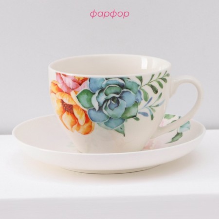 Service Porcelain Tea Daulay "Ptashka", 12 items: 6 cups 250 ml, 6 saucer d = 15 cm-1