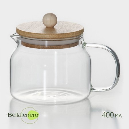 Glass teapot with bamboo lid Bellatenero Eco, 400 ml, 13.5 × 10 × 10.5 cm