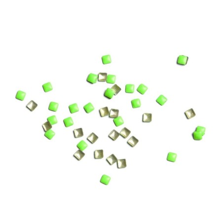 Rhinestones, square, 2x2, neon green, 50 pcs
