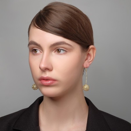 Hanging earrings “wandered ball”, white color in gold, 6.5 cm-1