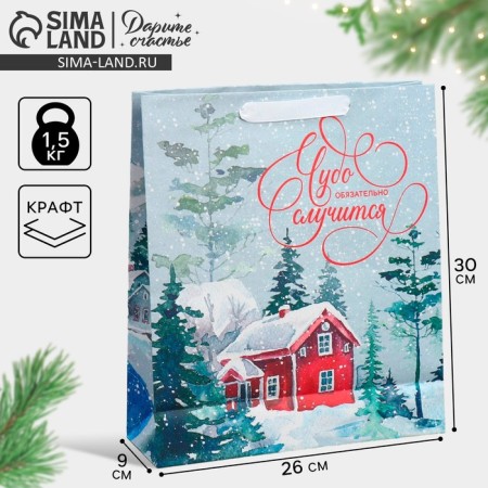Package Craft vertical "Miracles happen", M 26 x 9 cm 9 cm, new year