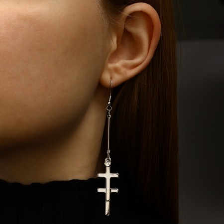 Earrings hanging "rustle" crosses, color mix, 8.5 cm-7