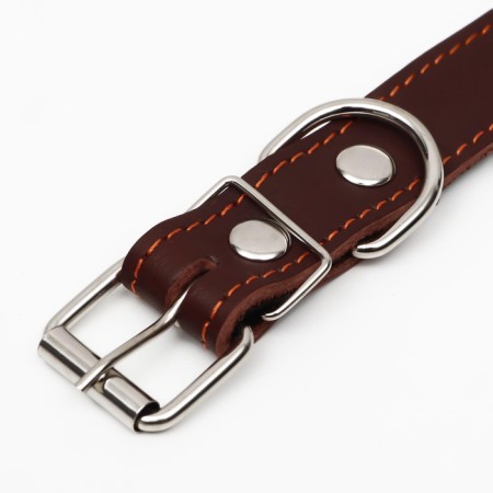 Leather collar on synthetic winterizer, dimensionless, 65 x 3 cm, Osh 22-55 cm, brown-4