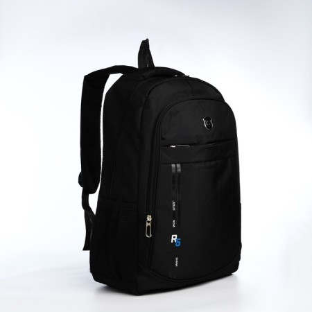 Youth backpack from textiles on lightning, 4 pockets, black/blue color