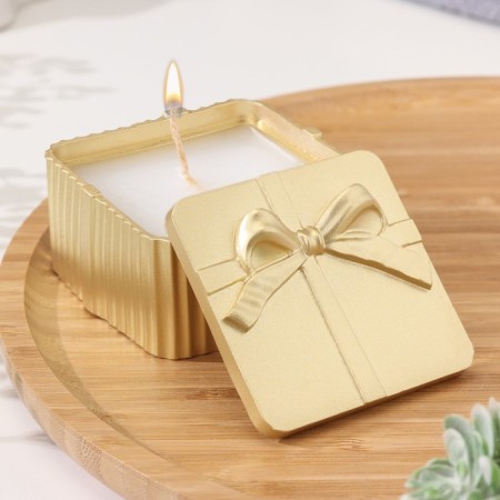 Candle "Square" in a candlestick with narrow faces of gypsum, 7.5x3.5cm, gold
