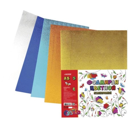 Foamiran Metallized A3, 2 mm, set of 5 sheets x 5 colors, Devente