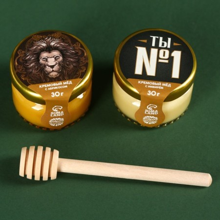 Set “Best Man”: Cream-Maid with Apricot and Ginger 60 g (2 pcs. X 30 g), spoon for honey-1