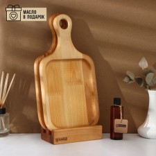 A set of cutting boards on a stand of 2 pcs ADELICA, 35 × 18 × 2 cm, a stand 16 × 8.5 × 4 cm, oil as a gift 100 ml, saturated with mineral oil, birch, in a gift box