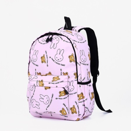 Youth backpack made of textiles, external pocket, pink color