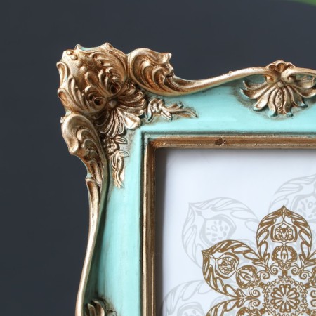 Photo frame Polystone 10x15 cm "Golden corners" turquoise 20.5x16x2 cm-2
