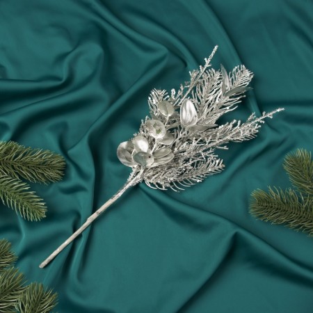 Decor "New Year's Grace" Vetochka leaflet, 37x14 cm, silver-2