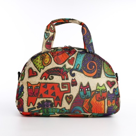 Road bag with lightning, external pocket, long belt, beige color/multi -colored-1
