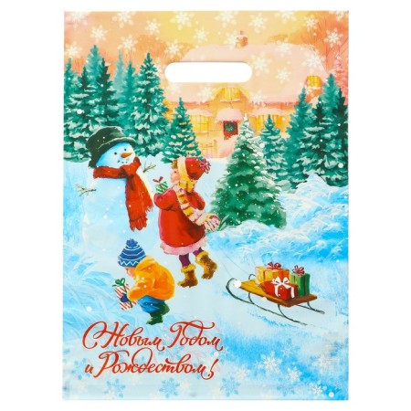 Package "Happy New Year and Merry Christmas", polyethylene with a cut pen, 30x40 cm, 50 μm