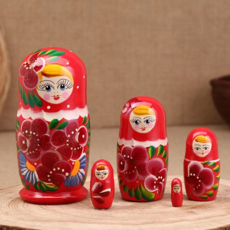 Nesting doll "Anastasia", burgundy dress, 5 doll, 16 cm