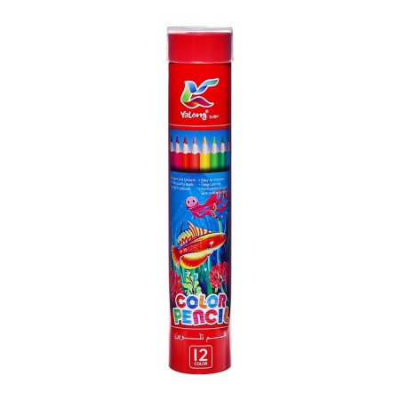 Pencils 12 colors, in a tube metal, triangular, wooden, sea inhabitants, mix-4