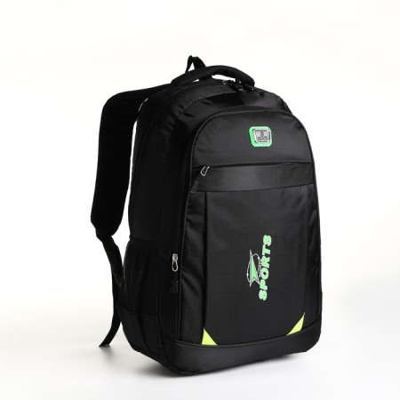Youth backpack with a zipper, 4 pockets, black/green color-2