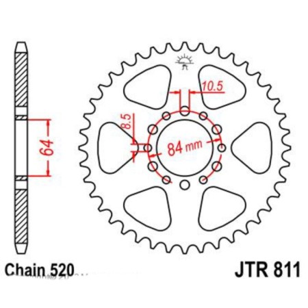 The rear star, driven JTR811 steel, chain 520, 48 teeth