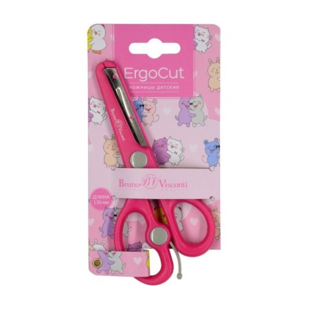 Children's Chancellery scissors 13.5 cm BrunovisConti Ergocut, return mechanism, safe blades, pink