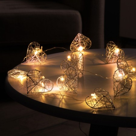 Girlynda “thread” dew 4.5x3 cm, with nozzles “heart”, IP20, silver thread, 10 LED, AAX2 batteries (not complete), glow warm white