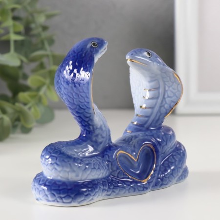 Souvenir Ceramics "Two Cobra with Heart" Blue with gold 4.2x1.2x9.4 cm-1
