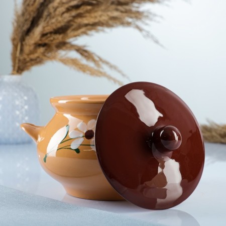 Ceramic pot “Russian” baking 0.95l / 14x15cm, chamomile-1