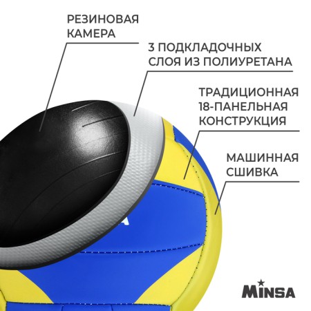 Volleyball Minsa, PU, ​​machine stitching, 18 panels, p. 5-2
