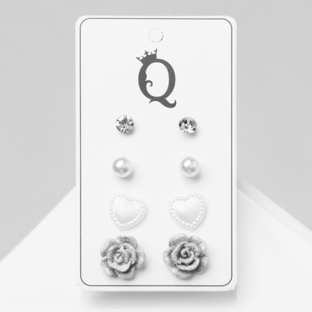 Pusets 4 pairs of "romance" Vintage rose, white-gray color in silver