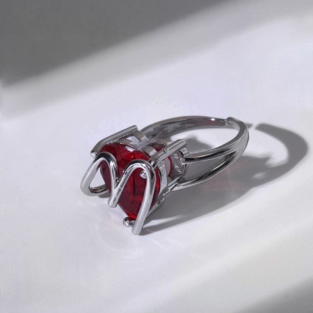Ring "Heart" with stone, red color in silver, dimensionless-1