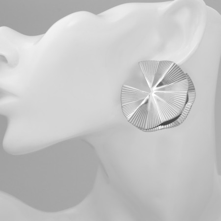 Earrings Metal "Abstraction" double flower, silver color-3