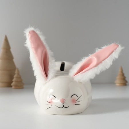 Pig a piggy bank Ceramics "Blood rabbit with soft ears" 8.8x13.2x7 cm-1