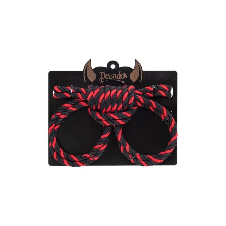 Handcuffs-ames from the cotton rope "Knot-omega", 3.3 m, black and red color-3