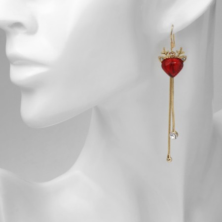New Year! Earrings "New Year" deer, white-red color in gold-4