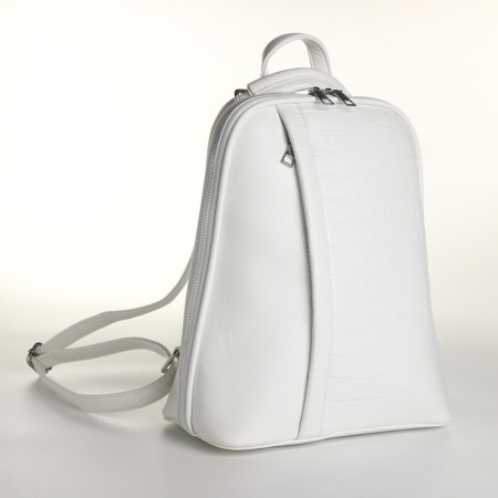 City backpack of artificial leather with lightning, white color