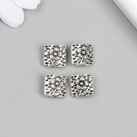 Bead for creativity Metal "Square with Flower" 1.1x1.1 cm-2