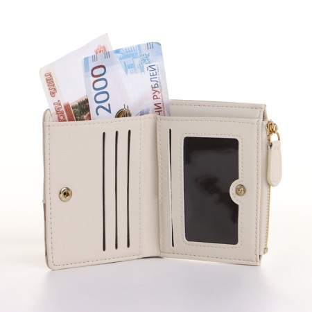 Women's wallet on the button, beige color-4