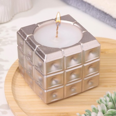 Candle "Square to a Point" in a candlestick of gypsum, 7.5x6.5cm, champagne