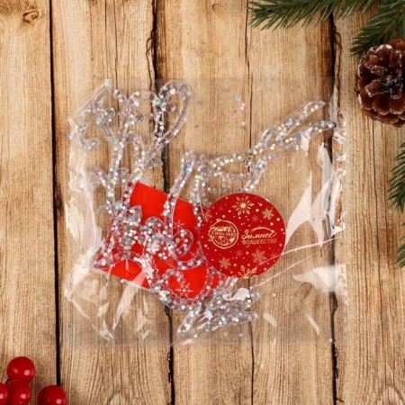 Christmas tree decoration "Deer in the jump - magic" 13x12 cm, transparent-1