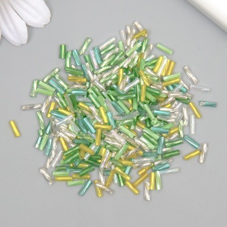 Glass glass 2x6 mm "spiral tubes. Yellow-green melange" 10 g ≈300 pcs