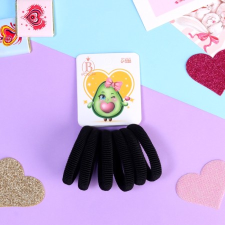 Hair elastic band "Avocado Love" (set 6 pcs) bow, 4 cm, black