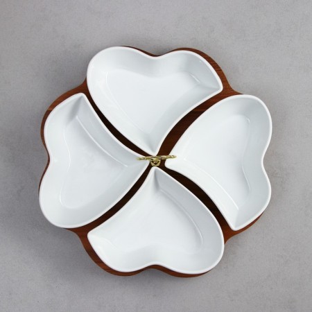 Menzhitsa "Heart", 4 pcs: 300 ml, wooden base, porcelain, Iran-3