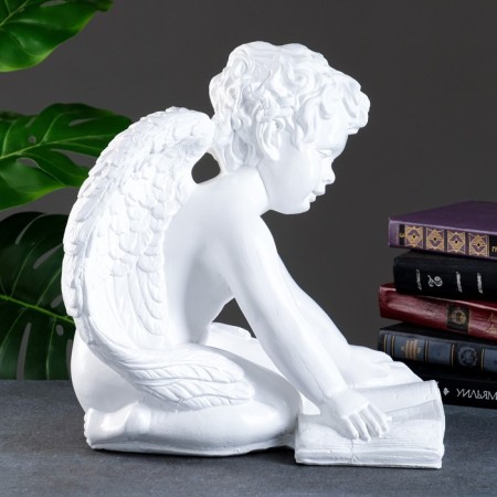 Figure "Angel Sitting Big Reading" White, 34x36x29cm-1