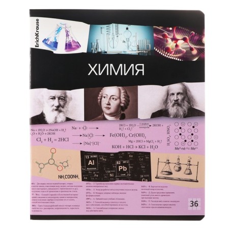 Subject notebook, 36 sheets, cage, chemistry, Erichkrause "Timeline", coated cardboard, Bloc Offset 100%, information block-1