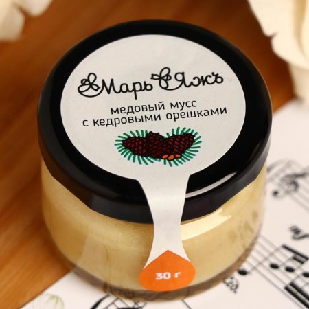 Honey mousse "Mary & Yazh", with cedar nuts, 30 g