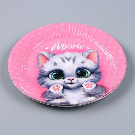A set of paper dishes is a disposable cat ": 6 plates, 1 garland, 6 glasses-4