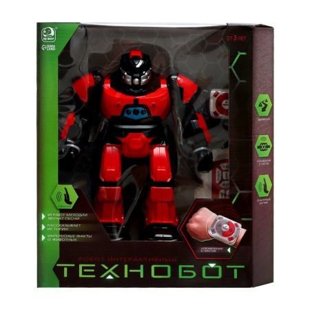 Robot radio -controlled "Technobot", 2 remote controls, gestures, with a battery, red color red-14