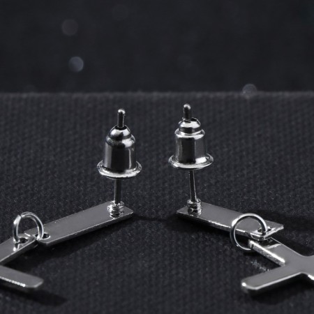 Earrings Metal "Crosses" are small, silver color-2