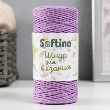 Knitting cord 100% cotton, width 1mm 100m 80g "Lilac" 10x4.2x4.2 cm